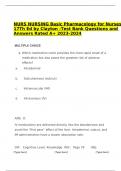  NURS NURSING Basic Pharmacology for Nurses 17Th Ed by Clayton -Test Bank Questions and Answers Rated A&plus; 2023-2024