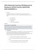 2023 Maternity Nursing (OB Maternal &  Newborn) NCLEX Practice QUESTION  AND ANSWERS A+