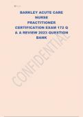 BARKLEY ACUTE CARE NURSE PRACTITIONER CERTIFIATION 12 QUESTIONS AND ANSWERS 2023.