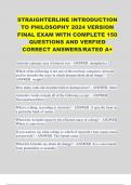 STRAIGHTERLINE INTRODUCTION TO PHILOSOPHY 2024 VERSION FINAL EXAM WITH COMPLETE 150 QUESTIONS AND VERFIED CORRECT ANSWERS&sol;RATED A&plus;
