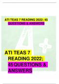 ATI TEAS 7 READING 2022; 45 QUESTIONS & ANSWERS ATI TEAS 7 READING 2022; 45QUESTIONS & ANSWERS Tutor3570@gmail.com ATI TEAS 7 READING 2022 | 45 QUESTIONS & ANSWERS