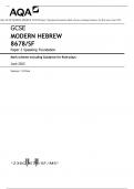 AQA GCSE MODERN HEBREW 8678/SF Paper 2 Speaking Foundation Mark scheme including Guidance for Role-plays June 2023
