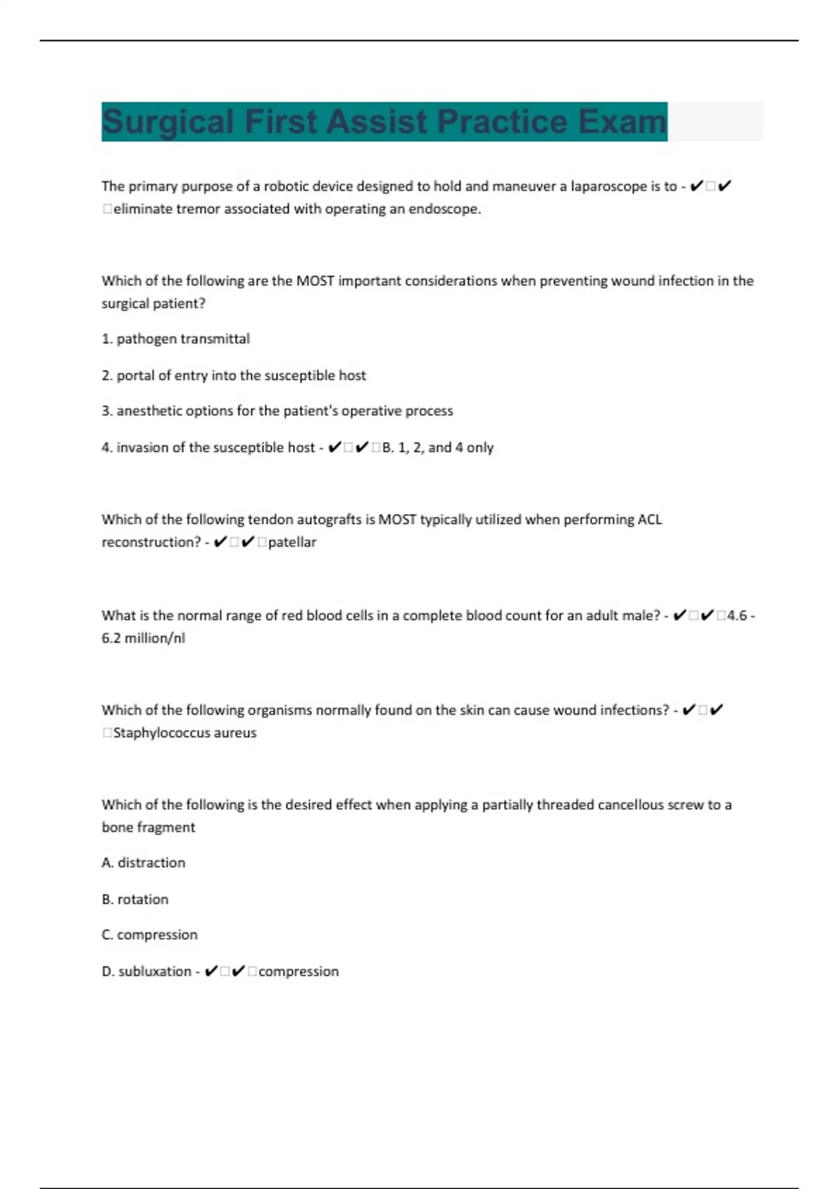 Surgical First Assist 107 Practice Exam with 100 Correct Answers