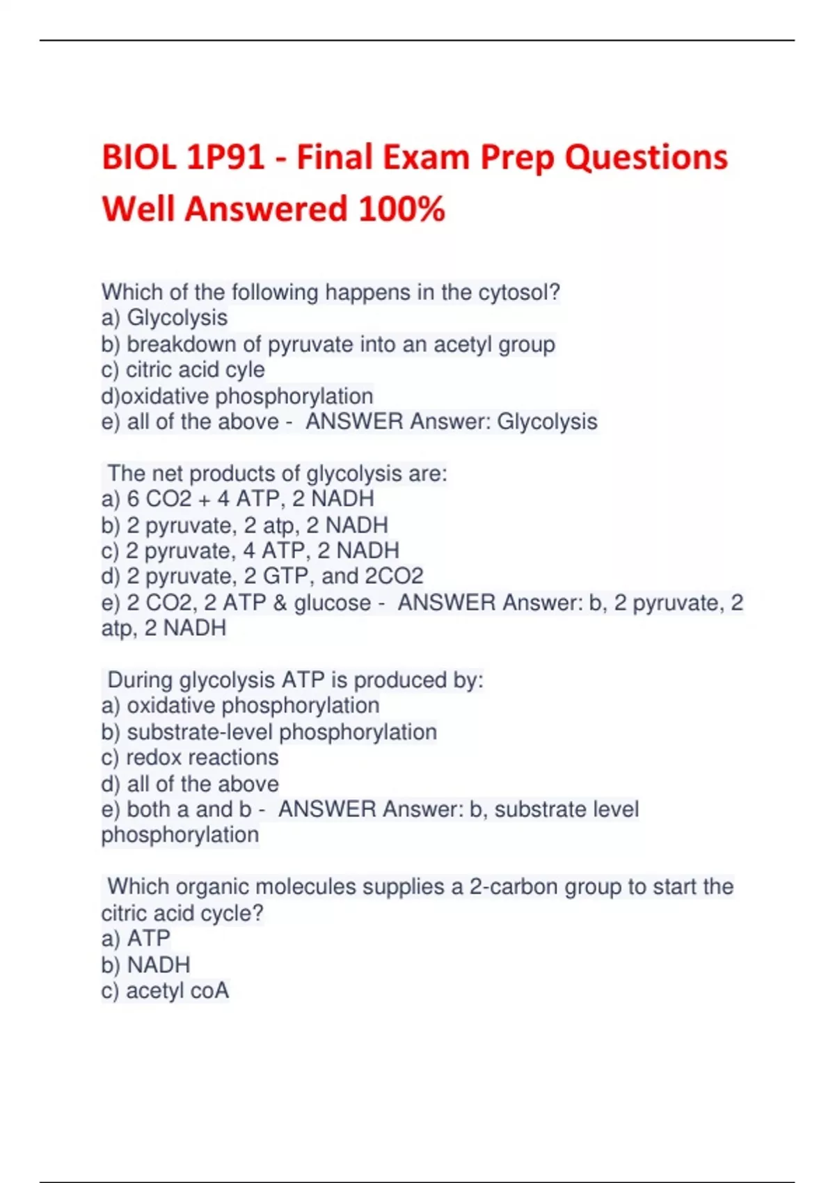 BIOL 1P91 - Final Exam Prep Questions Well Answered 100% - BIOL 1P91 ...
