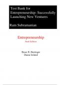 Test Bank for Entrepreneurship: Successfully Launching New Ventures, 6th Edition Barringer (All Chapters included)