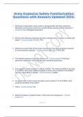 Army Explosive Safety Familiarization Questions with Answers Updated 2024
