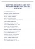 CERTIFIED MEDICATION AIDE TEST  PREP STUDY GUIDE 2024 VERIFIED  ANSWERS