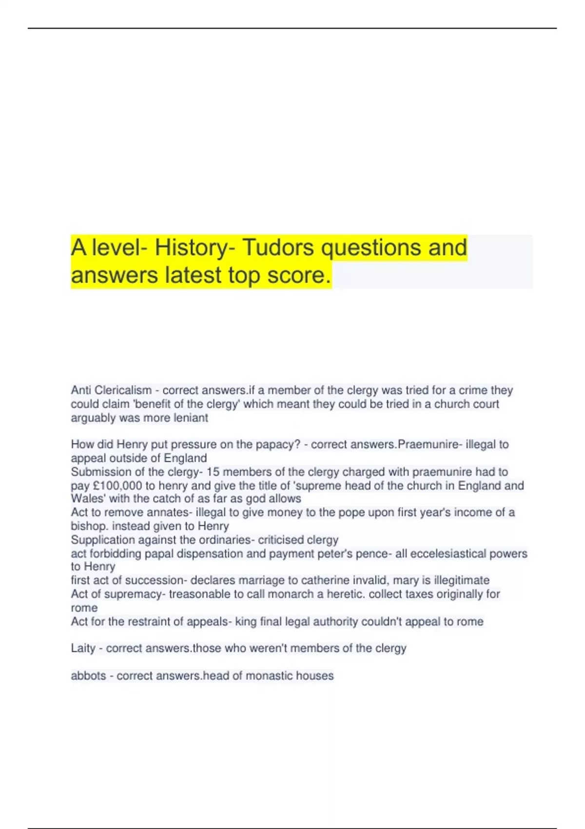 A Level History Tudors Questions And Answers Latest Top Score A A Level History Tudors Questions And Answers Latest Top Score A