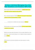 US Navy Individual Managing Your Own Risk Questions and Answers 100&percnt; Pass
