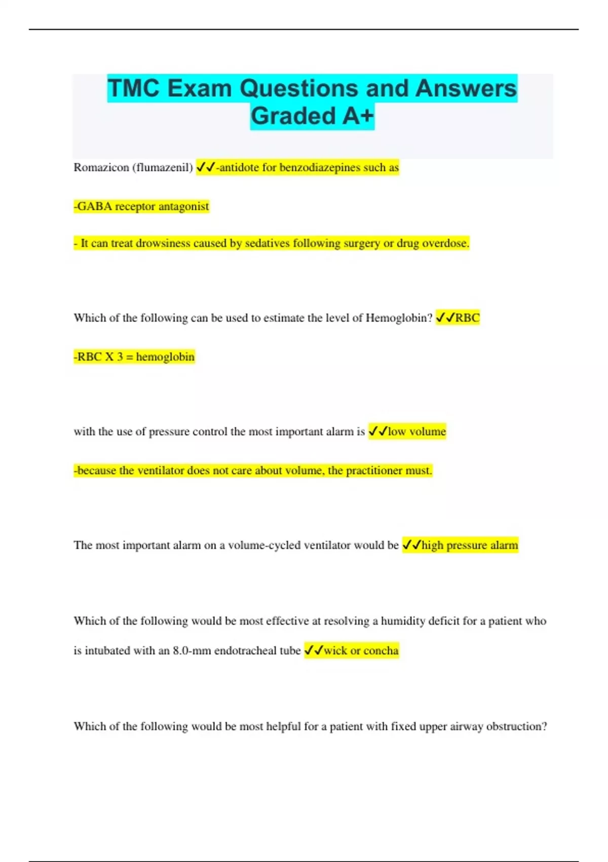 TMC Exam Questions and Answers Graded A+ - TMC - Stuvia US