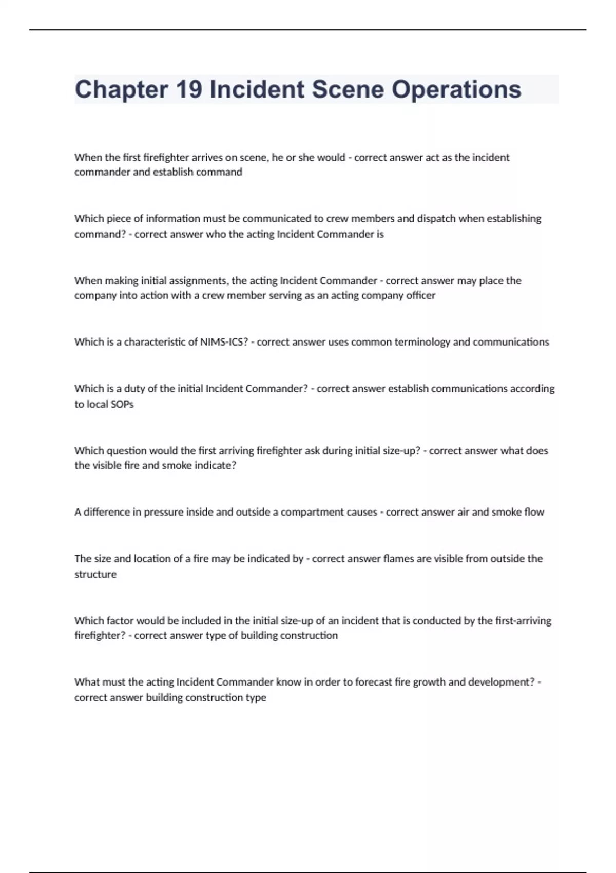 Chapter 19 Incident Scene Operations Question and answers rated A+ 2023 ...