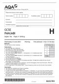 AQA GCSE PANJABI Higher Tier Paper 4 Writing QP 2023