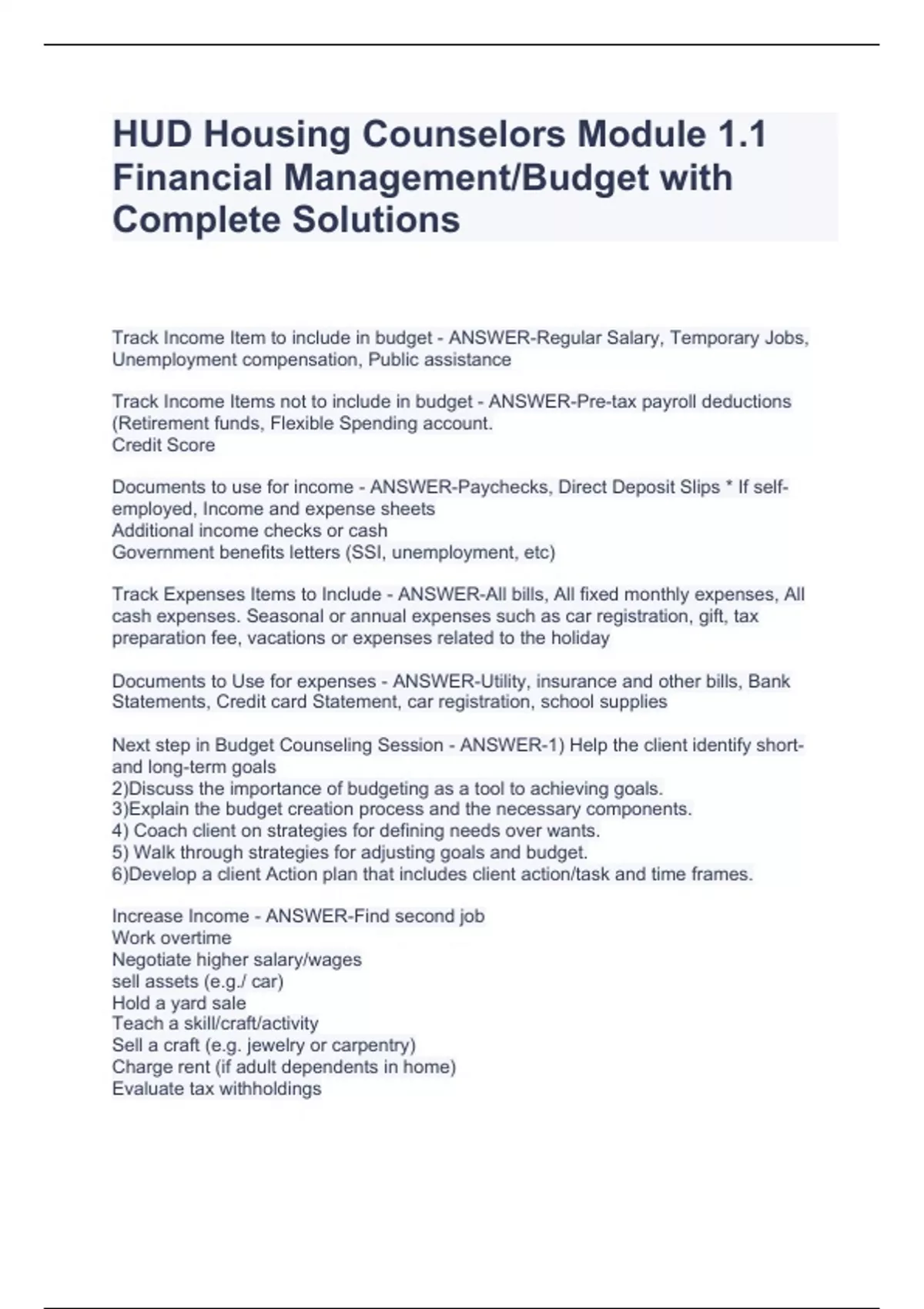 HUD Housing Counselors Module 1.1 Financial Management/Budget with