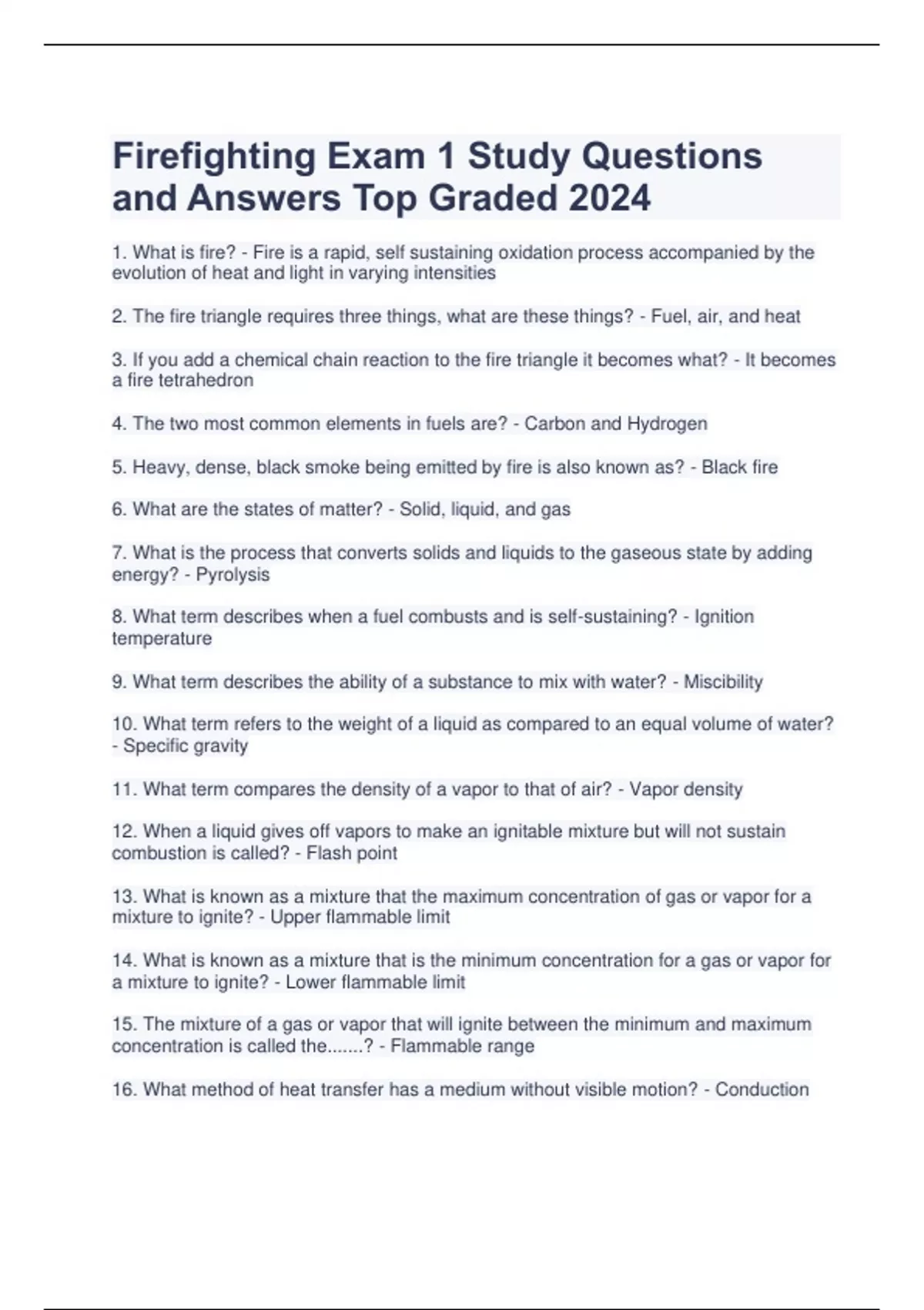 Firefighting Exam 1 Study Questions and Answers Top Graded 2024