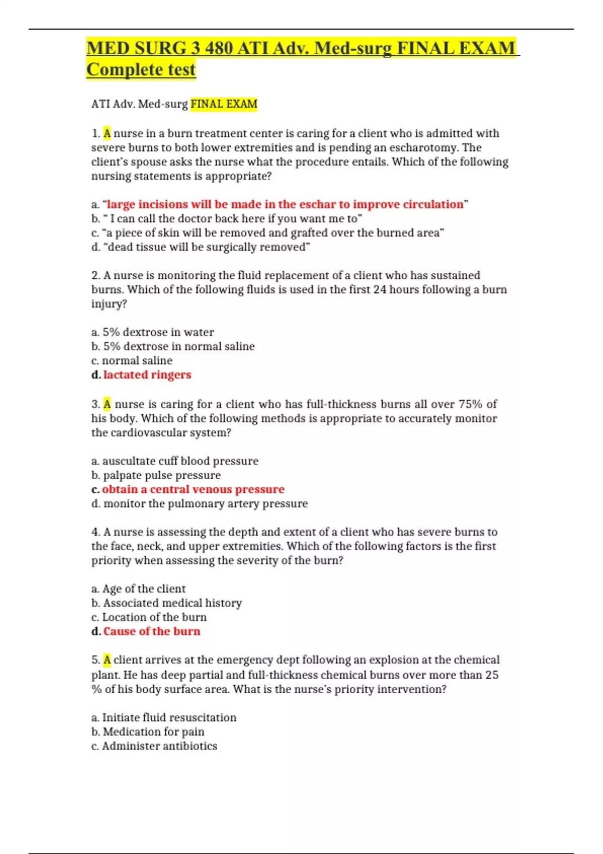 MED SURG 3 480 ATI Adv. Med-surg FINAL EXAM Complete test - MED SURG 3 480 - Stuvia US