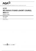AQA GCSE RELIGIOUS STUDIES (SHORT COURSE) 8061/3 Section 3: Islam Mark scheme June 2023