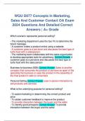 WGU D077 Concepts In Marketing, Sales And Customer Contact OA Exam 2024 Questions And Detailed Correct Answers | A+ Grade