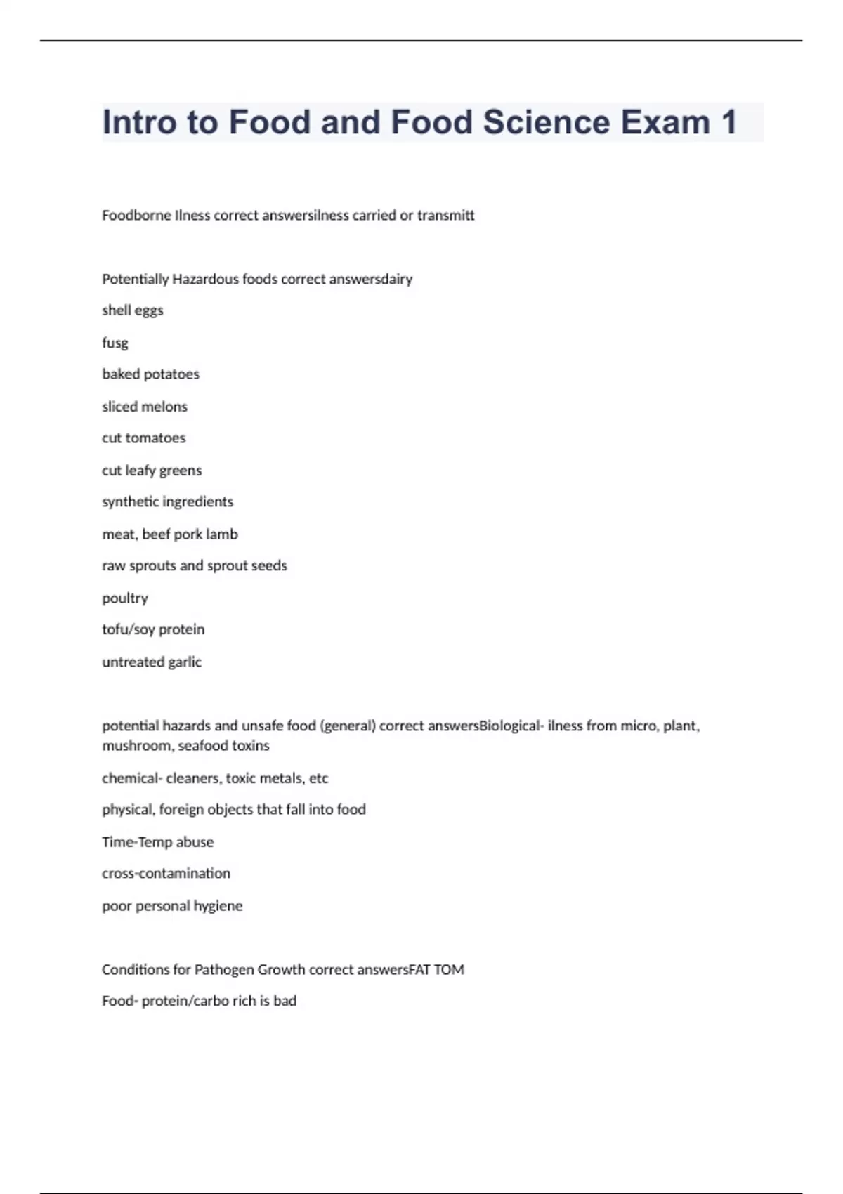 Intro to Food and Food Science Exam 1 with 100% complete solutions ...