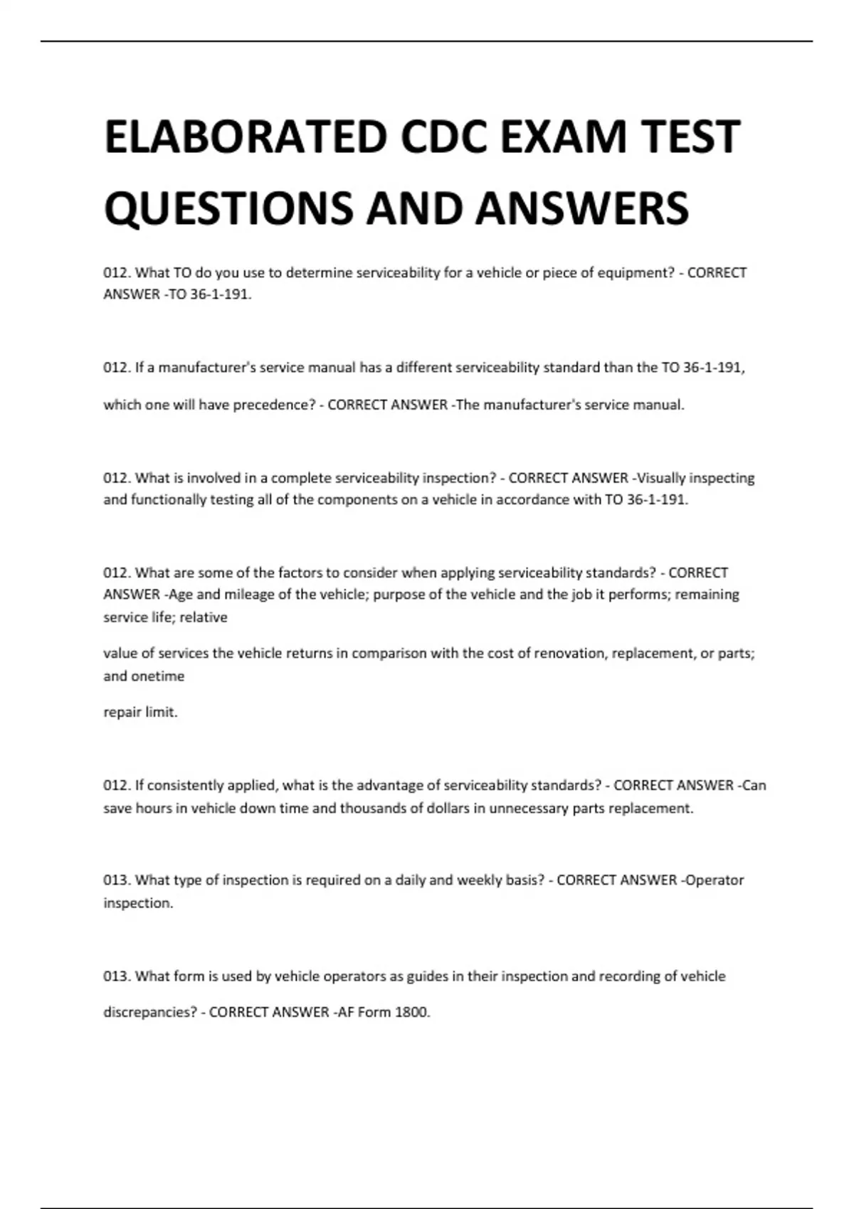 Cdc's Sample Questions ELABORATED CDC EXAM TEST QUESTIONS AND ANSWERS - CDC - Stuvia US