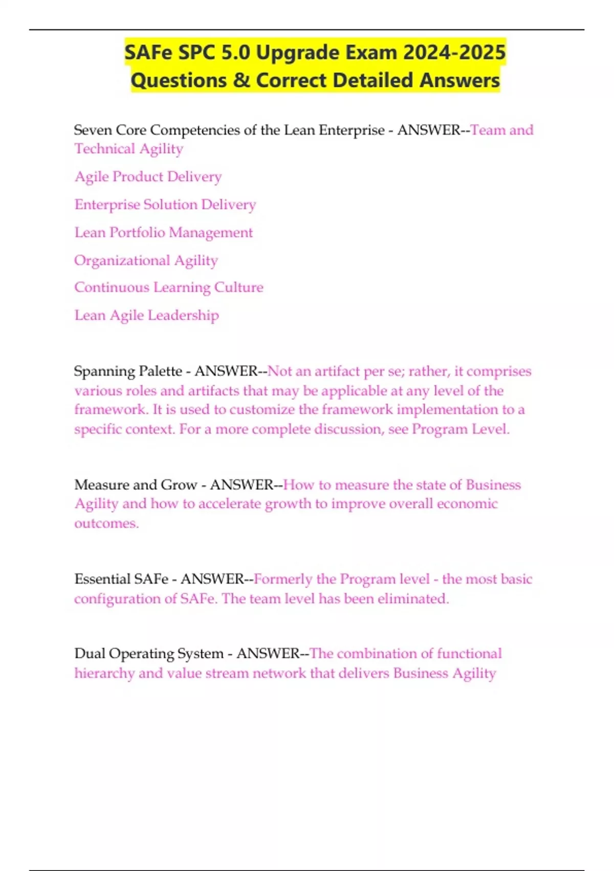 SAFe SPC 5.0 Upgrade Exam Questions & Correct Detailed Answers SAFe SPC 5.0 Upgrade Stuvia US