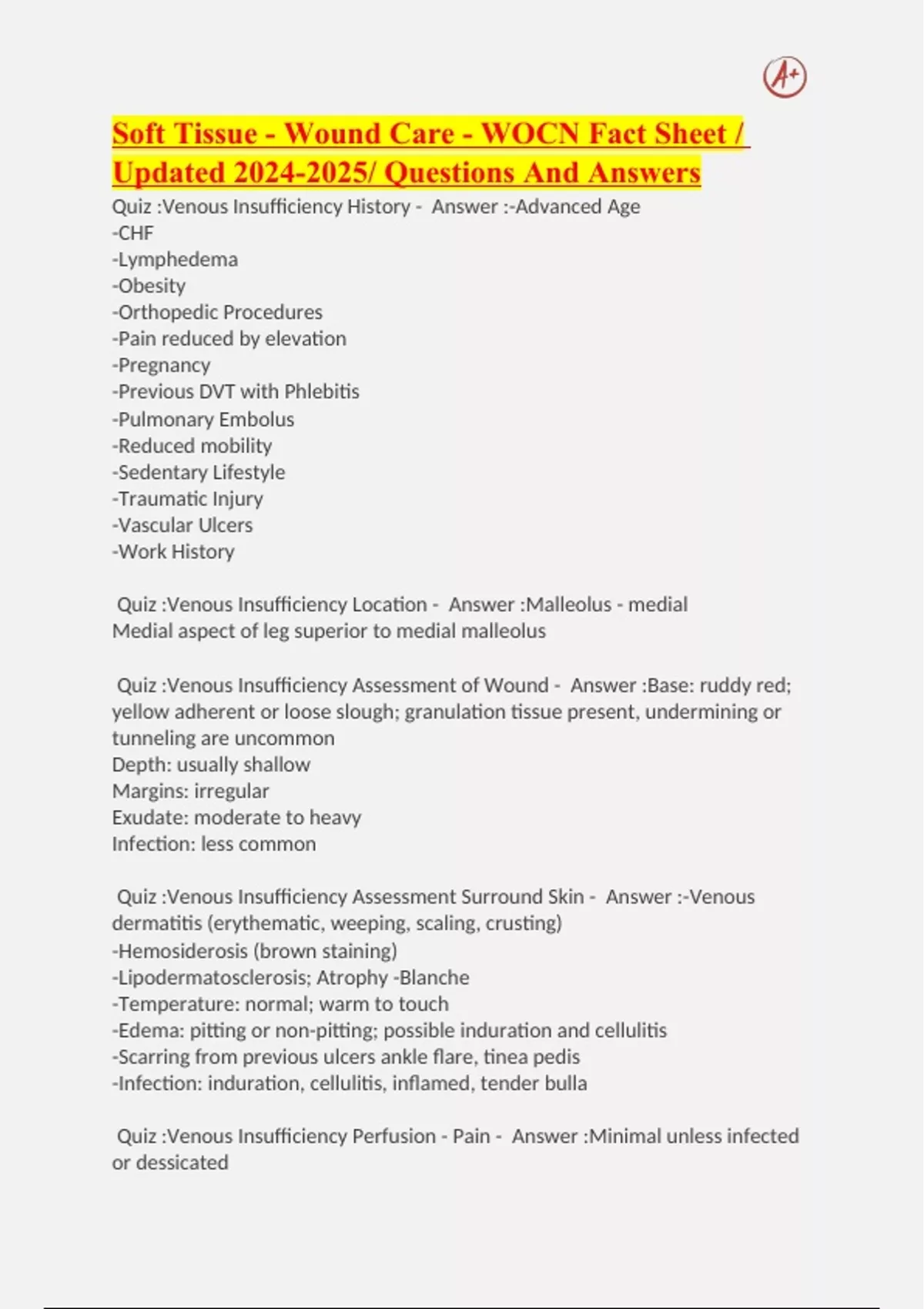 Soft Tissue Wound Care WOCN Fact Sheet / Updated / Questions And