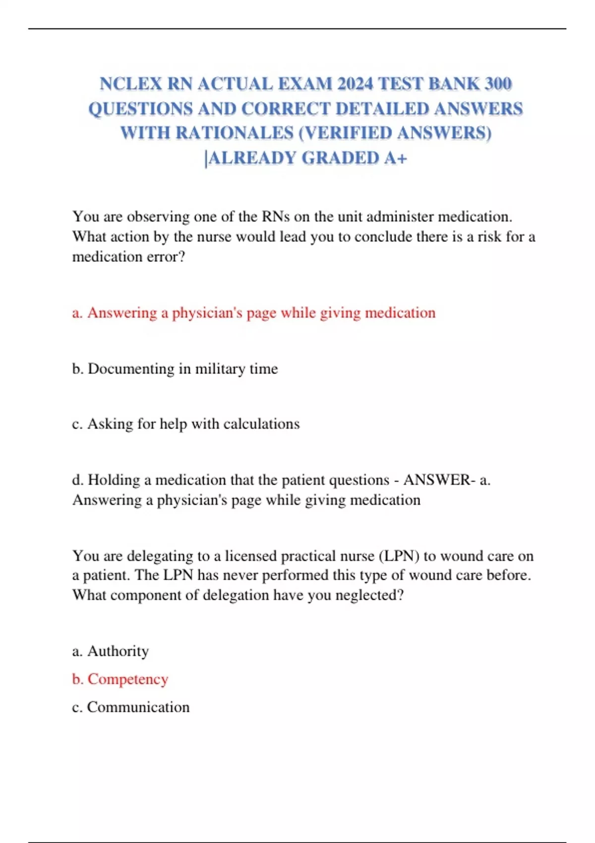 NCLEX RN ACTUAL EXAM 2024 TEST BANK 300 QUESTIONS AND CORRECT DETAILED ...