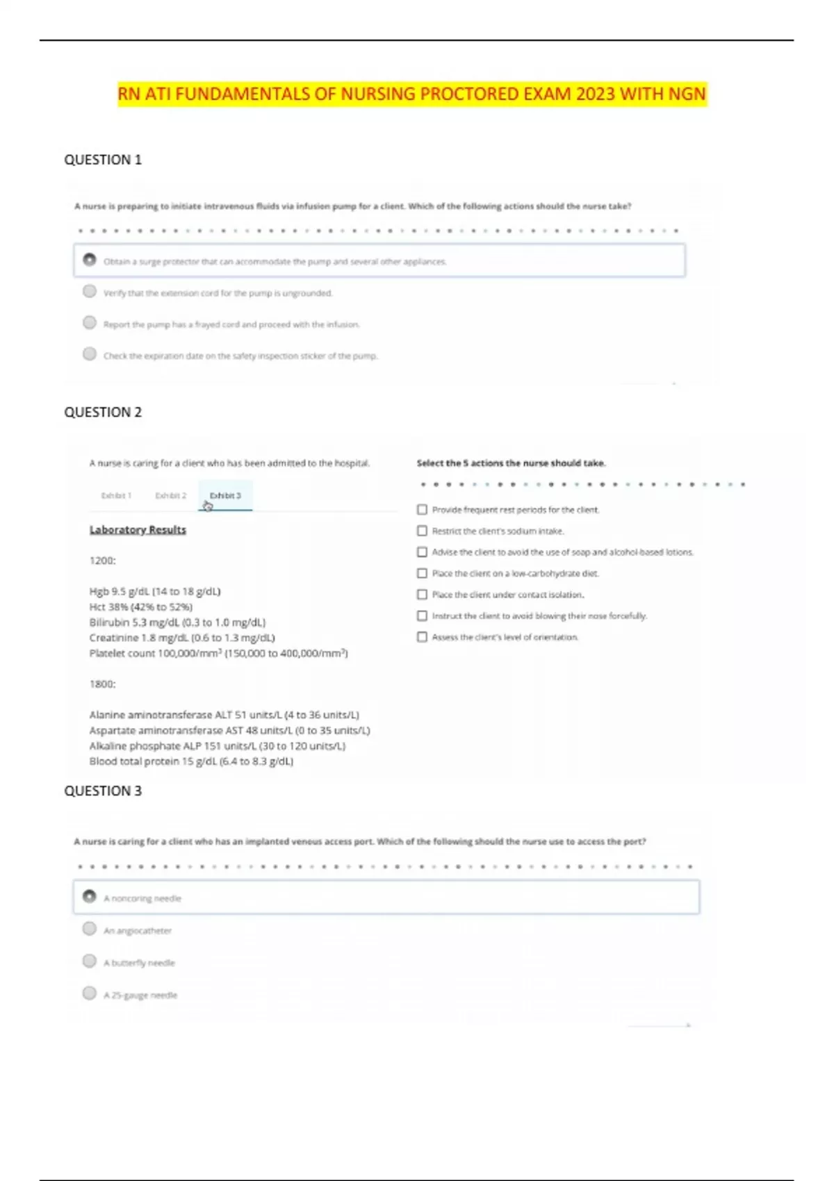 ATI RN FUNDAMENTALS OF NURSING PROCTORED EXAM 2023 WITH NGN - ATI RN ...