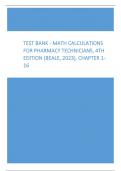 Test Bank - Math Calculations for Pharmacy Technicians, 4th Edition (Beale, 2023), Chapter 1-16