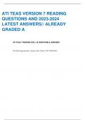 ATI TEAS VERSION 7 READING  QUESTIONS AND 2023-2024 LATEST ANSWERS&sol;&sol; ALREADY GRADED A