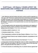 CLEP Exam - US History 1 EXAM LATEST 100  QUESTIONS AND CORRECT DETAILED ANSWERS &vert;  AGRADE