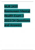 NUR 2459 Rasmussen Mental Health Exam 3 2023/24 Questions and Answers