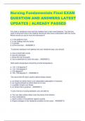 Nursing Fundamentals Final EXAM  QUESTION AND ANSWERS LATEST  UPDATES &vert; ALREADY PASSED