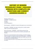 HISTORY OF MODERN PSYCHOLOGY EXAM 1 2024&sol;2025 VERSION WITH COMPLETE 200 QUESTIONS AND CORRECT ANSWERS&sol;GRADED A&plus; 