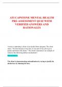 ATI CAPSTONE MENTAL HEALTH  PRE-ASSESSMENT QUIZ WITH  VERIFIED ANSWERS AND  RATIONALES