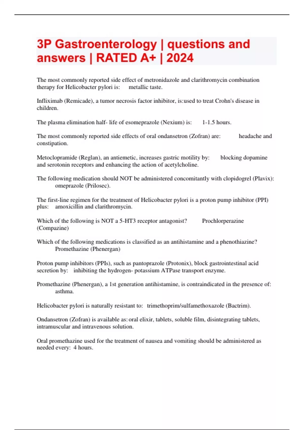 3P Gastroenterology questions and answers RATED A+ 2024 3P