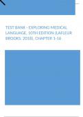 Test Bank - Exploring Medical Language, 10th Edition (LaFleur Brooks, 2018), Chapter 1-16