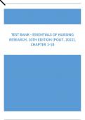 Test Bank - Essentials of Nursing Research, 10th Edition (Polit, 2022), Chapter 1-18