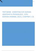 Test Bank - Essentials of Human Anatomy & Physiology, 13th Edition (Marieb, 2021), Chapter 1-16