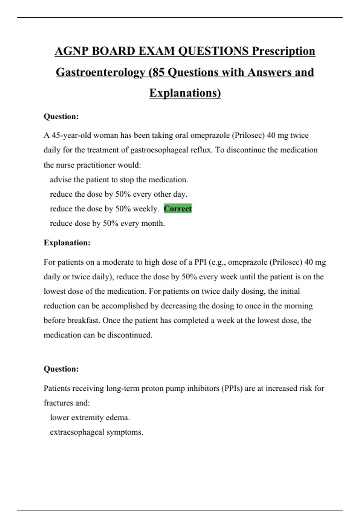 AGNP BOARD EXAM QUESTIONS Prescription Gastroenterology (85 Questions