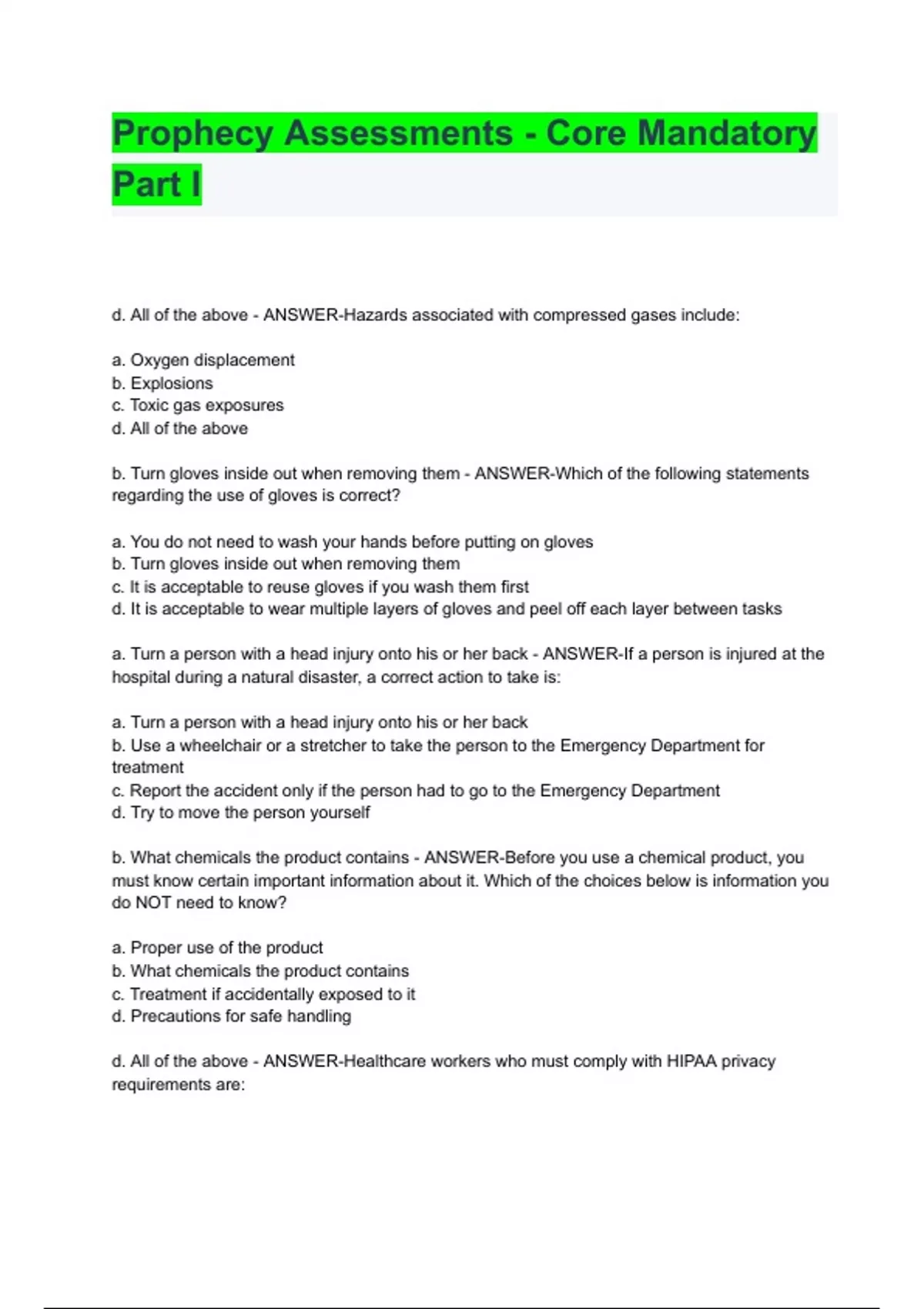 Prophecy Assessments - Core Mandatory Part I Relias Complete Test ...