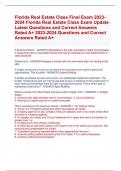 Florida Real Estate Class Final Exam 2023- 2024 Florida Real Estate Class Exam Update Latest Questions and Correct Answers  Rated A&plus; 2023-2024 Questions and Correct  Answers Rated A&plus;