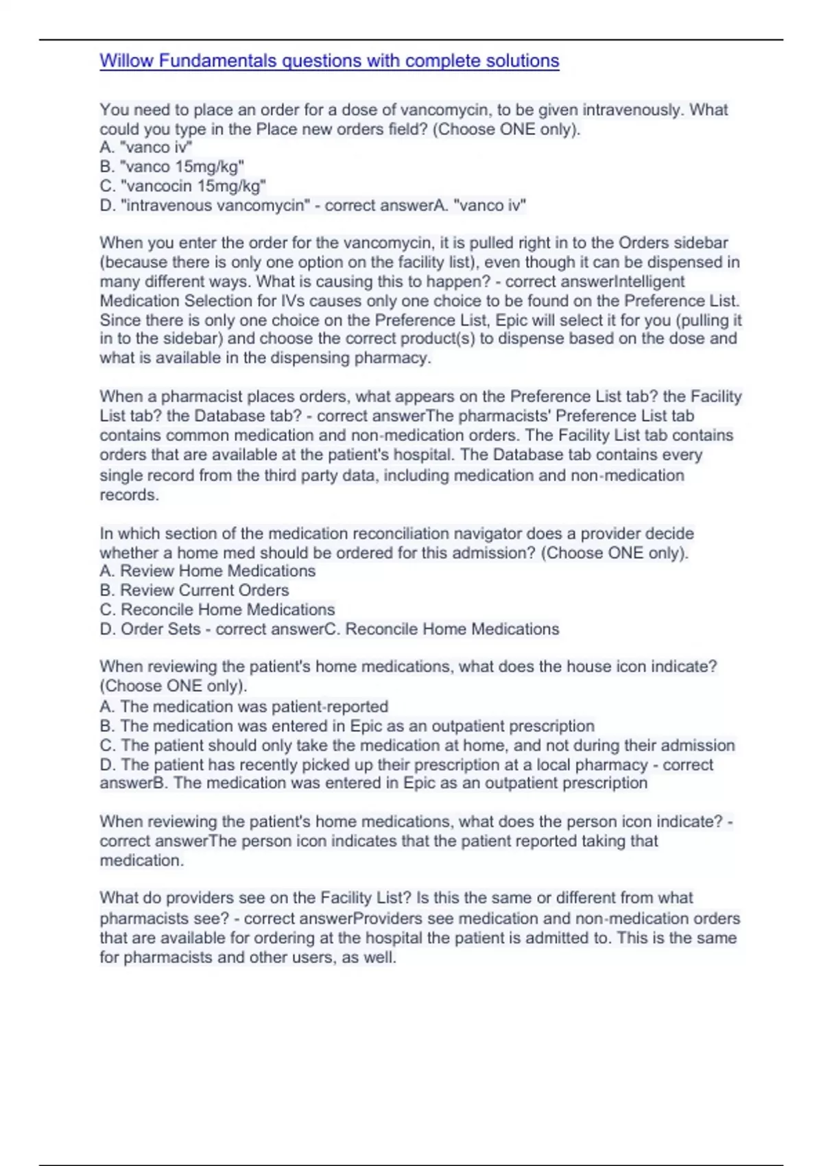 Willow Fundamentals questions with complete solutions - Willow ...