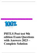 PHTLS Post test 9th edition Exam Questions with Answers 2023/2024 – Complete Solution