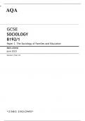 AQA GCSE SOCIOLOGY Paper 1 JUNE 2023 MARK SCHEME: The Sociology of Families and Education