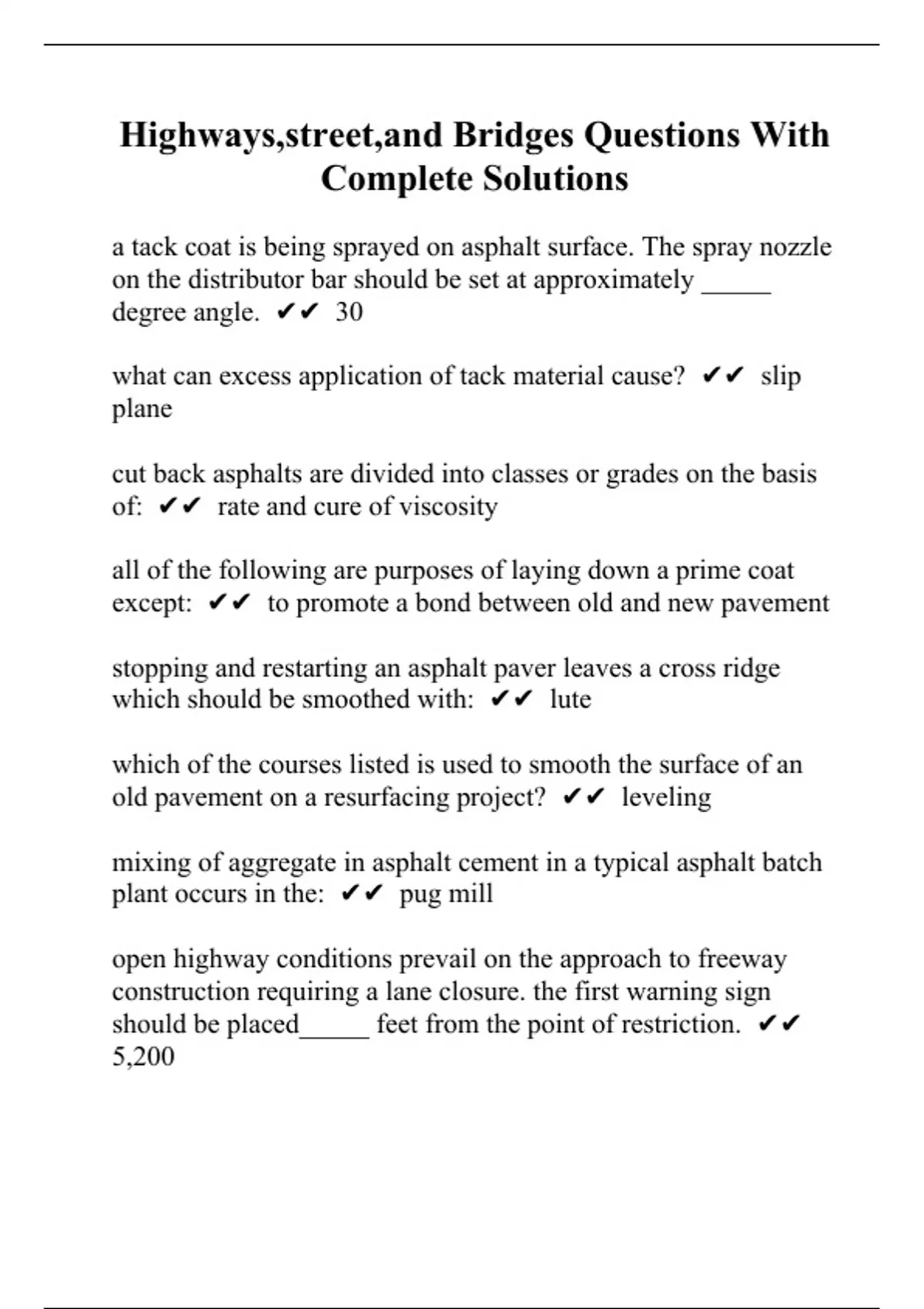 Highways,street,and Bridges Questions With Complete Solutions