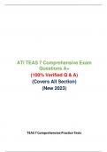 ATI TEAS 7 TEST BANK WITH ANSWER KEY AND EXPLANATION 100& A+