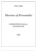 PSYC 2009 THEORIES OF PERSONALITY COMPLETED EXAM WITH RATIONALES 2024