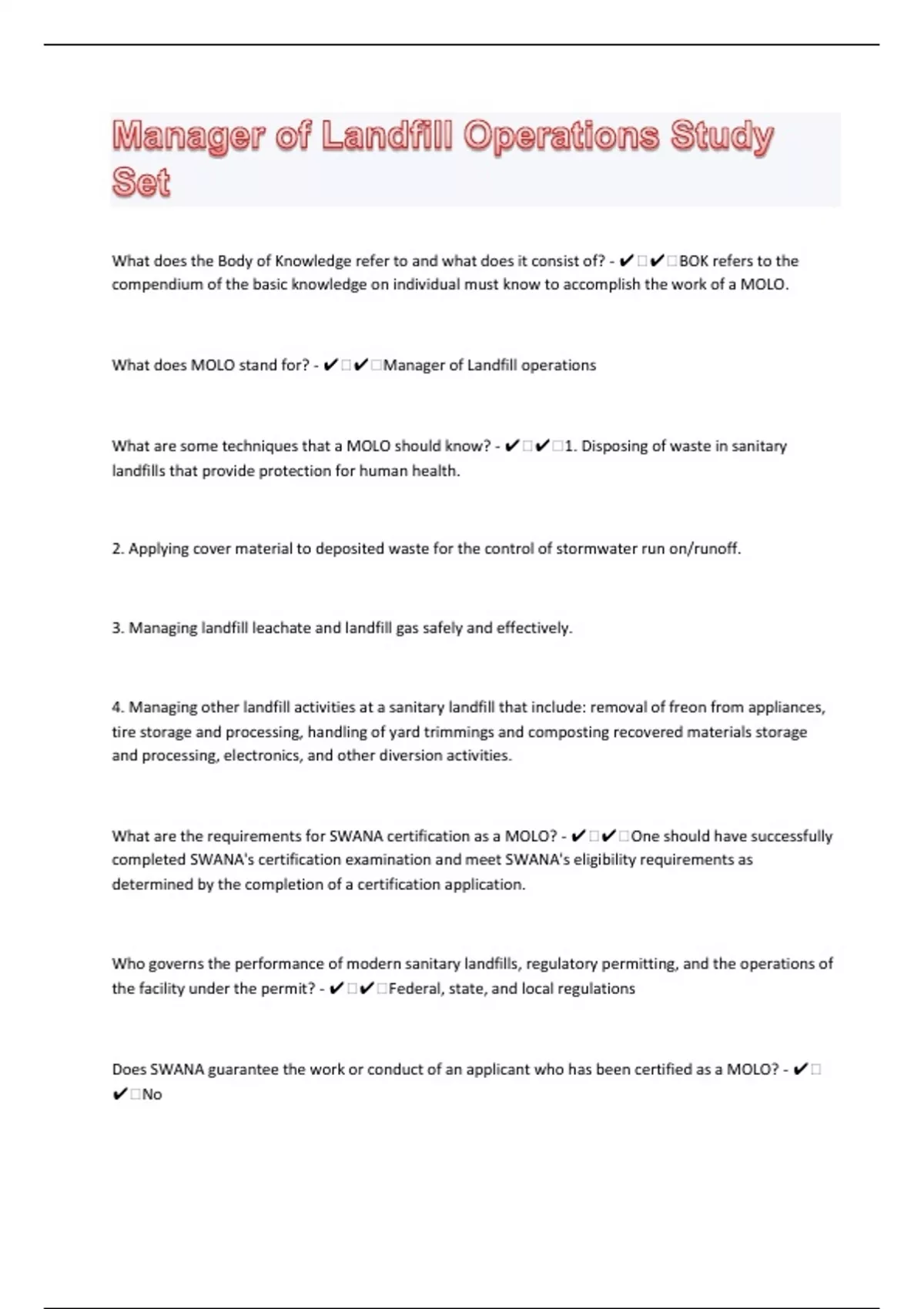 Manager of Landfill Operations Study Set With 47 Questions And Answers ...