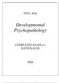 PSYC 3014 DEVELOPMENTAL PSYCHOPATHOLOGY COMPLETED EXAM WITH RATIONALES 2024