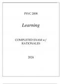 PSYC 2008 LEARNING COMPLETED EXAM WITH RATPSYC 2008 LEARNING COMPLETED EXAM WITH RATIONALES 2024.IONALES 2024.